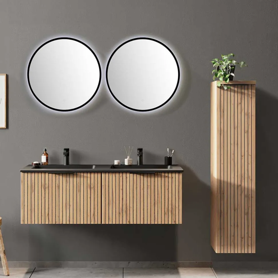 2 Becken Waschkonsole & Spiegel & Schrank - Crystoga (vierteilig)