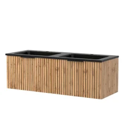 2 Becken Waschkonsole & Spiegel & Schrank - Crystoga (vierteilig)