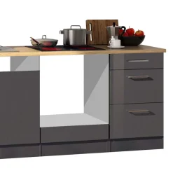 220 cm breit Kompakt-Küche in Grau - Bozenia (sechsteilig)