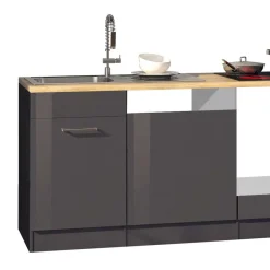 220 cm breit Kompakt-Küche in Grau - Bozenia (sechsteilig)