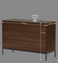 110 cm breite Kommode mit drei Schubladen - Milena