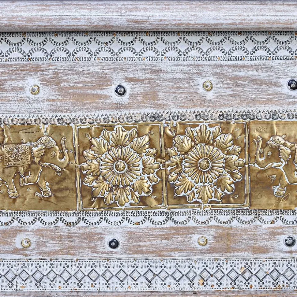146 cm breite Truhe in Antikweiß mit Bronze - Abraham