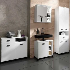 54 cm breiter Bad-Hochschrank in Weiß mit Schwarz - Envaton