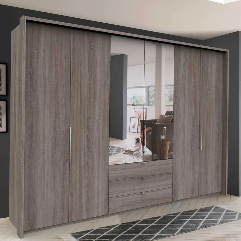 300 cm breiter Falttürenschrank in Holzoptik dunkel - Riding