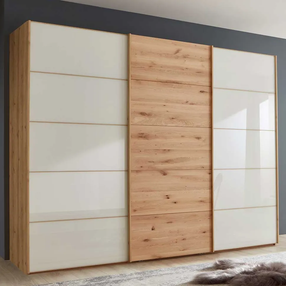 300 cm breiter Schwebetürenschrank mit Glas Beige - Nikoba