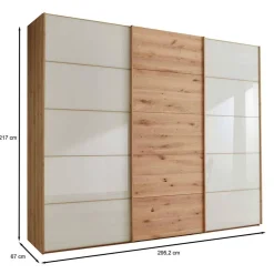300 cm breiter Schwebetürenschrank mit Glas Beige - Nikoba
