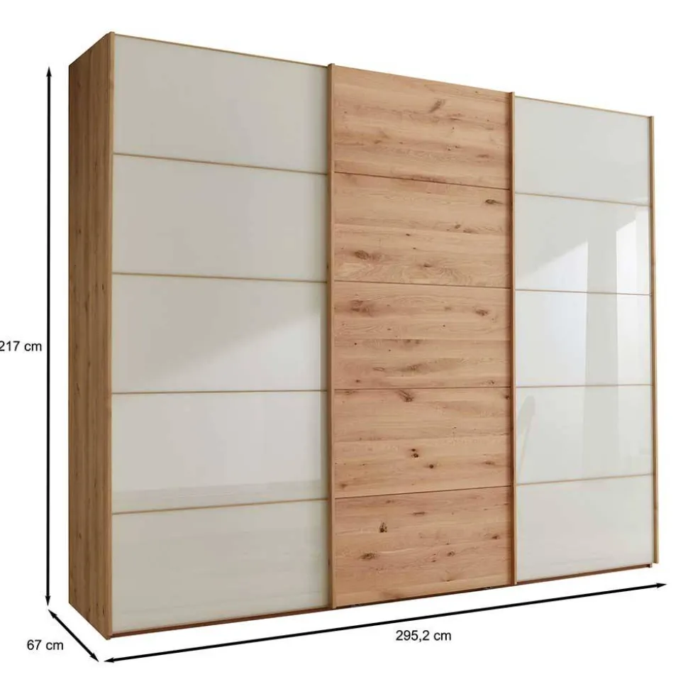 300 cm breiter Schwebetürenschrank mit Glas Beige - Nikoba