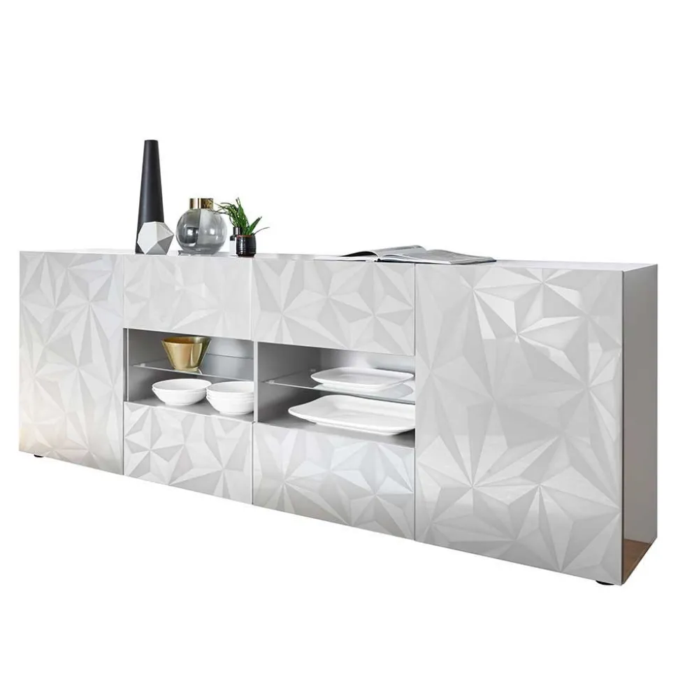 241 cm breites Sideboard in Weiß HG - Vovasoma