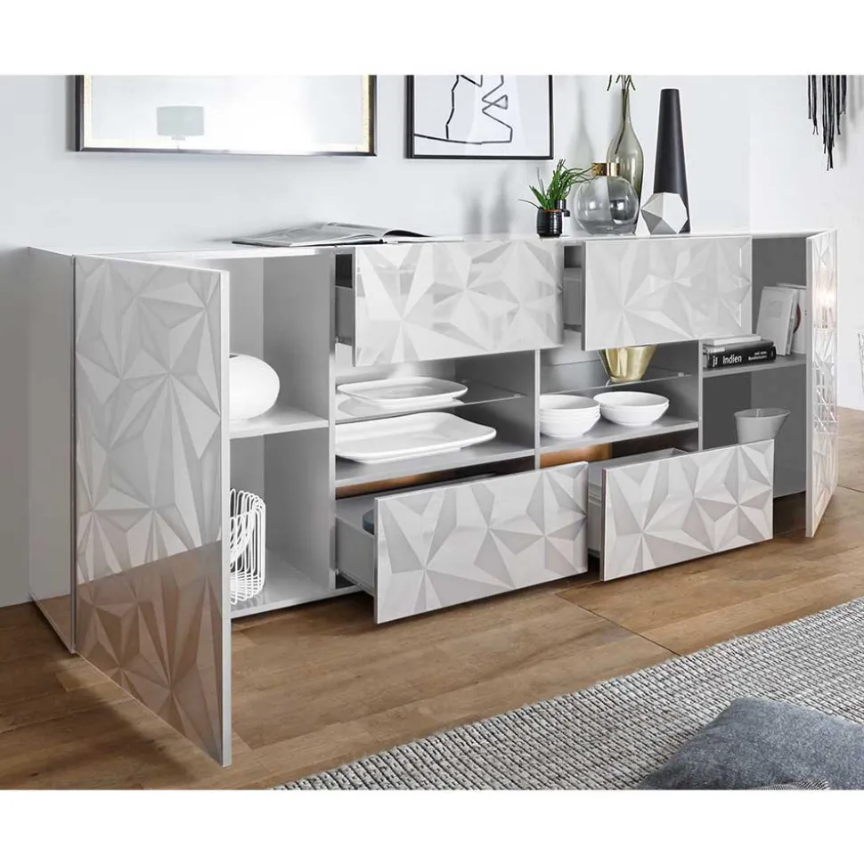 241 cm breites Sideboard in Weiß HG - Vovasoma