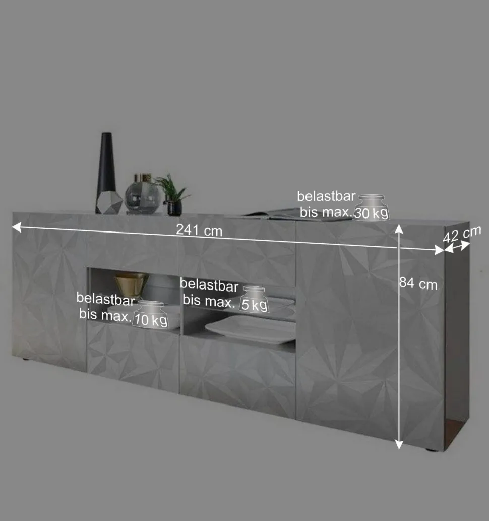 241 cm breites Sideboard in Weiß HG - Vovasoma