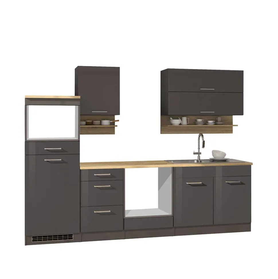 270 cm Einbauküchenzeile in Grau - Bozenia (neunteilig)