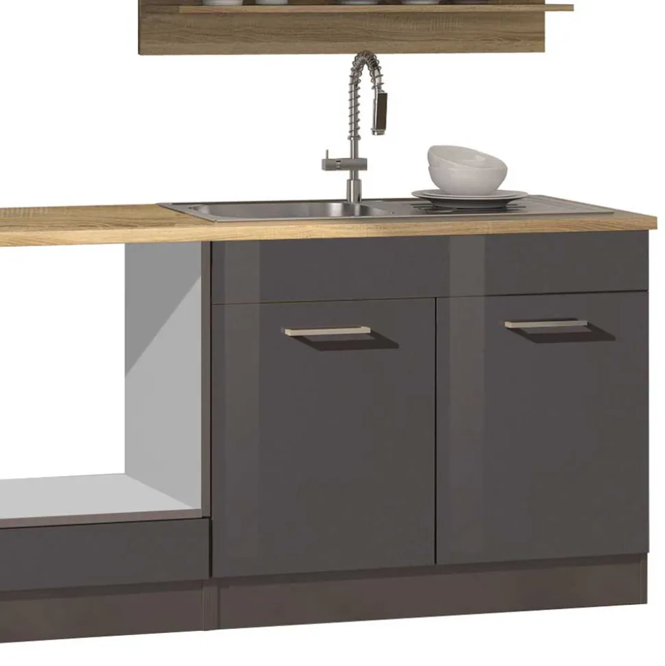 270 cm Einbauküchenzeile in Grau - Bozenia (neunteilig)