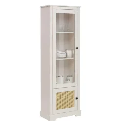 180 cm hohe Landhausvitrine in Weiß mit Beige - Isvair I