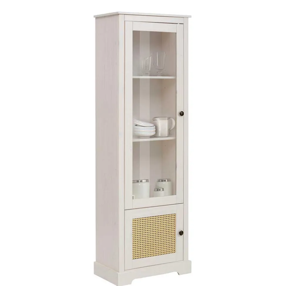 180 cm hohe Landhausvitrine in Weiß mit Beige - Isvair I