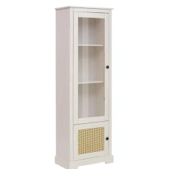 180 cm hohe Landhausvitrine in Weiß mit Beige - Isvair I
