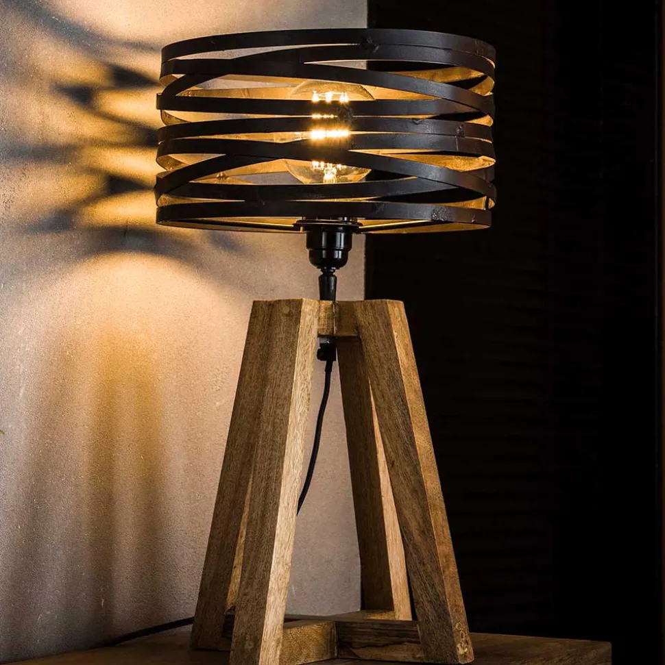 50 cm hohe Tischlampe aus Metall & Holz - Manca