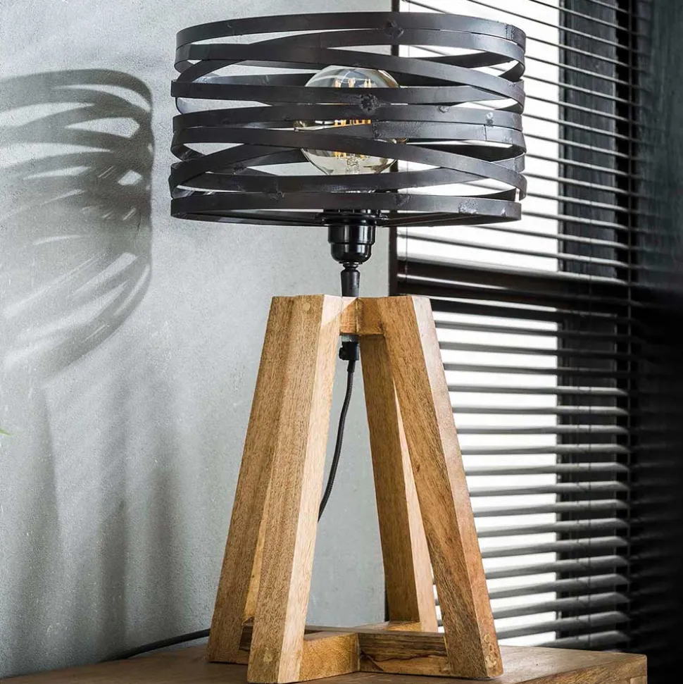 50 cm hohe Tischlampe aus Metall & Holz - Manca