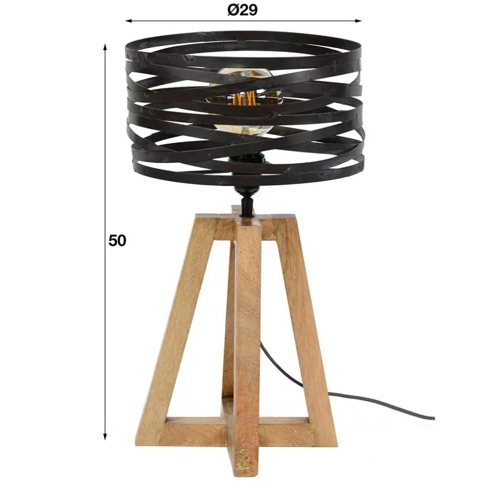 50 cm hohe Tischlampe aus Metall & Holz - Manca