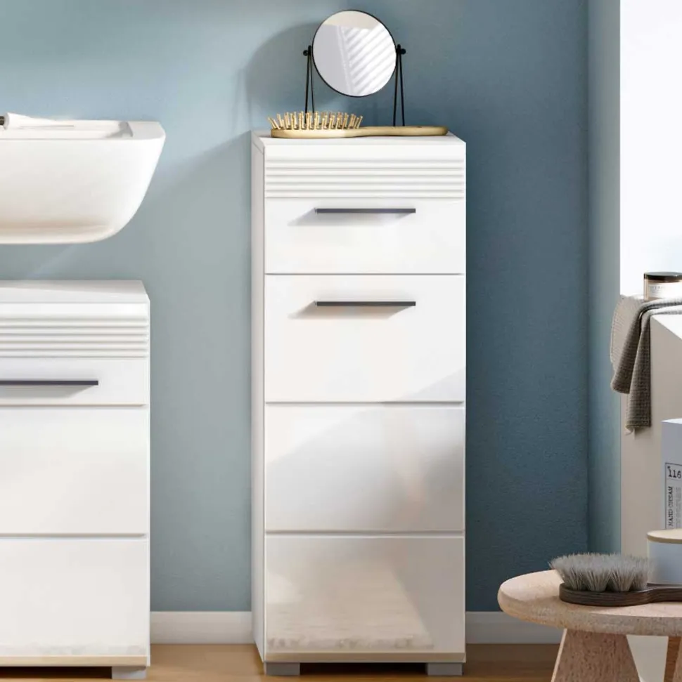 79 cm hoher Bad Unterschrank in Weiß Hochglanz - Whale