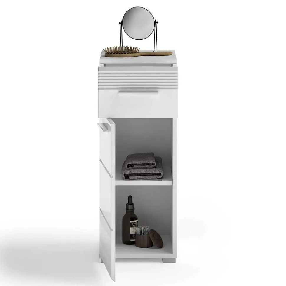 79 cm hoher Bad Unterschrank in Weiß Hochglanz - Whale