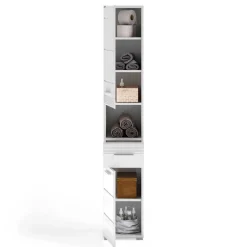 182 cm hoher Badschrank in Weiß Hochglanz - Whale