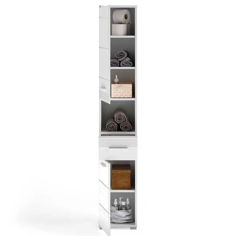 182 cm hoher Badschrank in Weiß Hochglanz - Whale