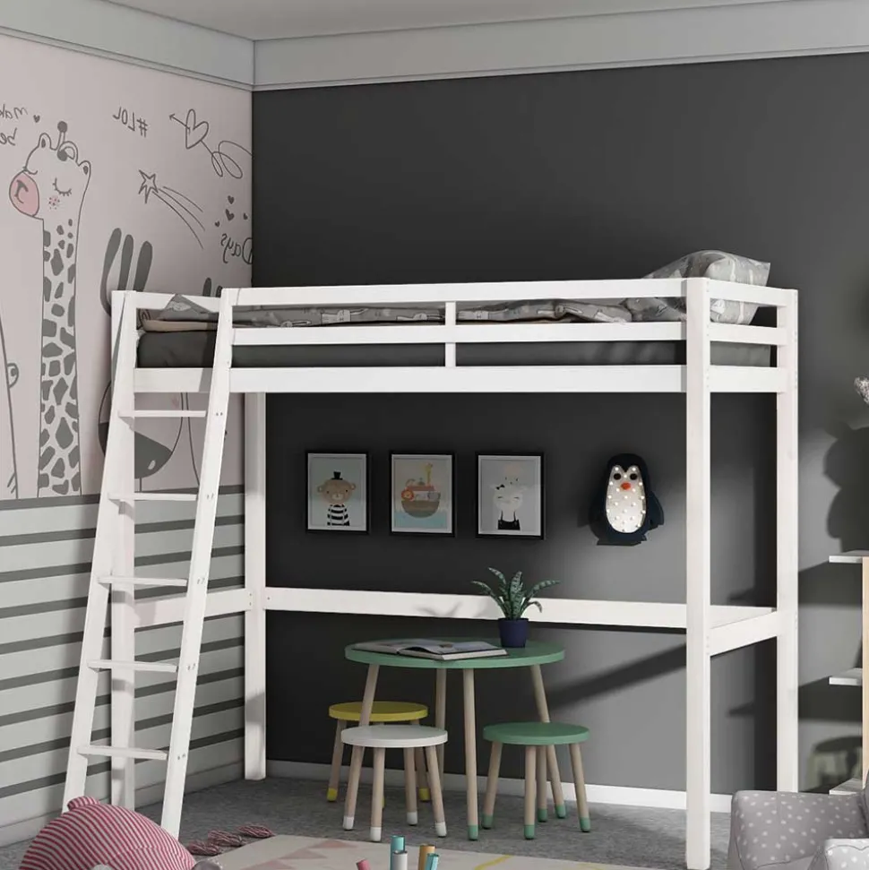 175 cm hohes Hochbett mit Leiter in Weiß - Saludio