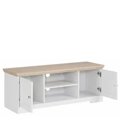 120 cm langes TV Lowboard in Weiß & Eiche - Akedra