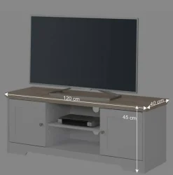120 cm langes TV Lowboard in Weiß & Eiche - Akedra