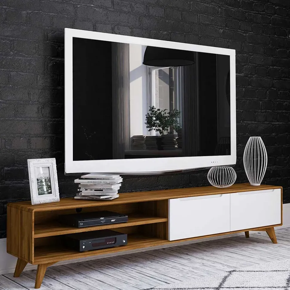 220 cm langes TV Lowboard in Wildeiche mit Weiß - Diesta I