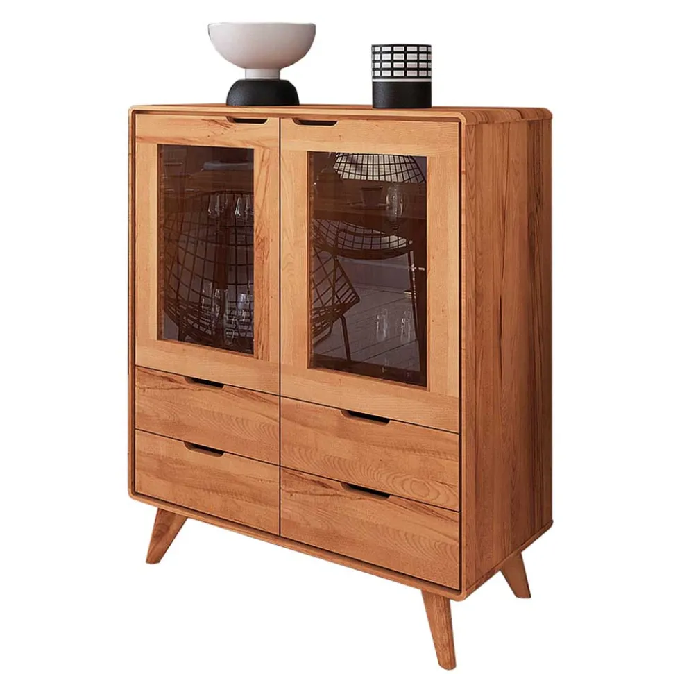 110 cm niedrige Holzvitrine aus Kernbuche - Junola