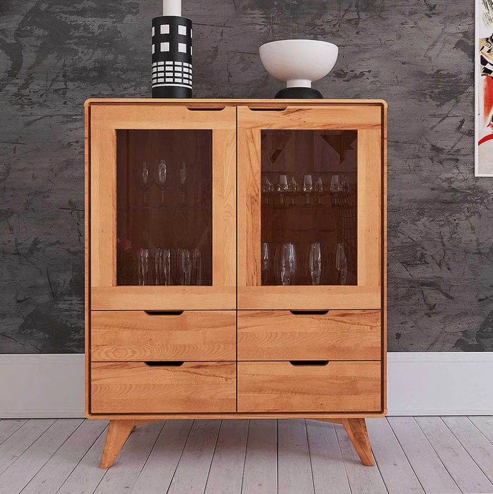 110 cm niedrige Holzvitrine aus Kernbuche - Junola