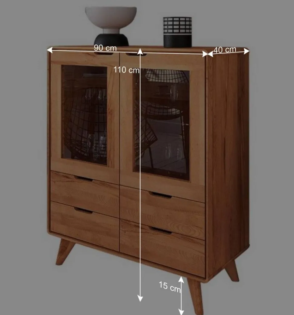 110 cm niedrige Holzvitrine aus Kernbuche - Junola