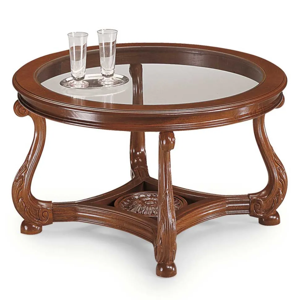 80 cm runder Wohnzimmer Glastisch mit Holzgestell - Vibon