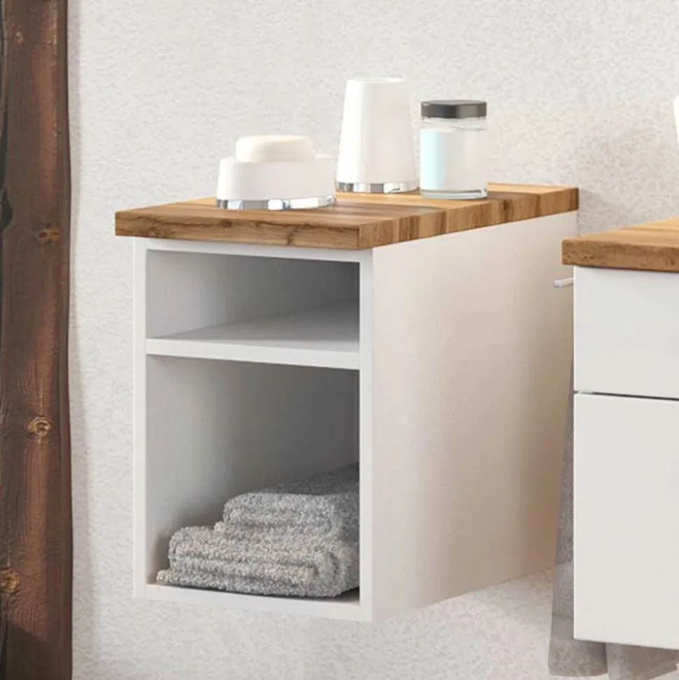 47 cm tiefes Badregal in Weiß & Wildeiche - Enwicos