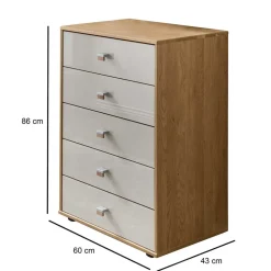 5 Schubladen Hochkommode mit Glasfront in Beige - Emdsiva I