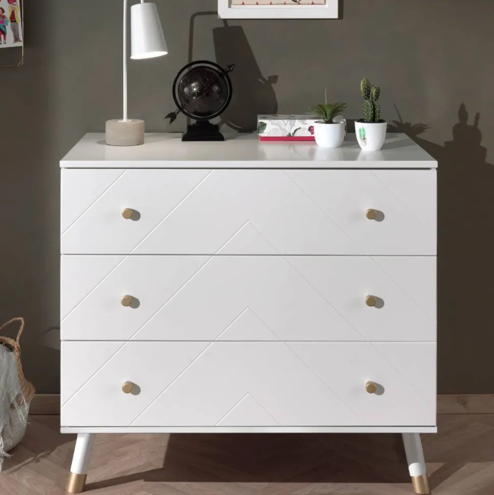 3 Schubladen Kommode in Weiß & Gold - Zimventa