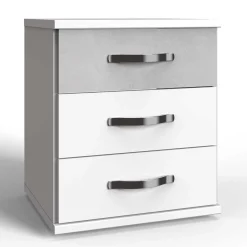 3 Schubladen Nachttisch in Weiß & Beton Optik - Hotti