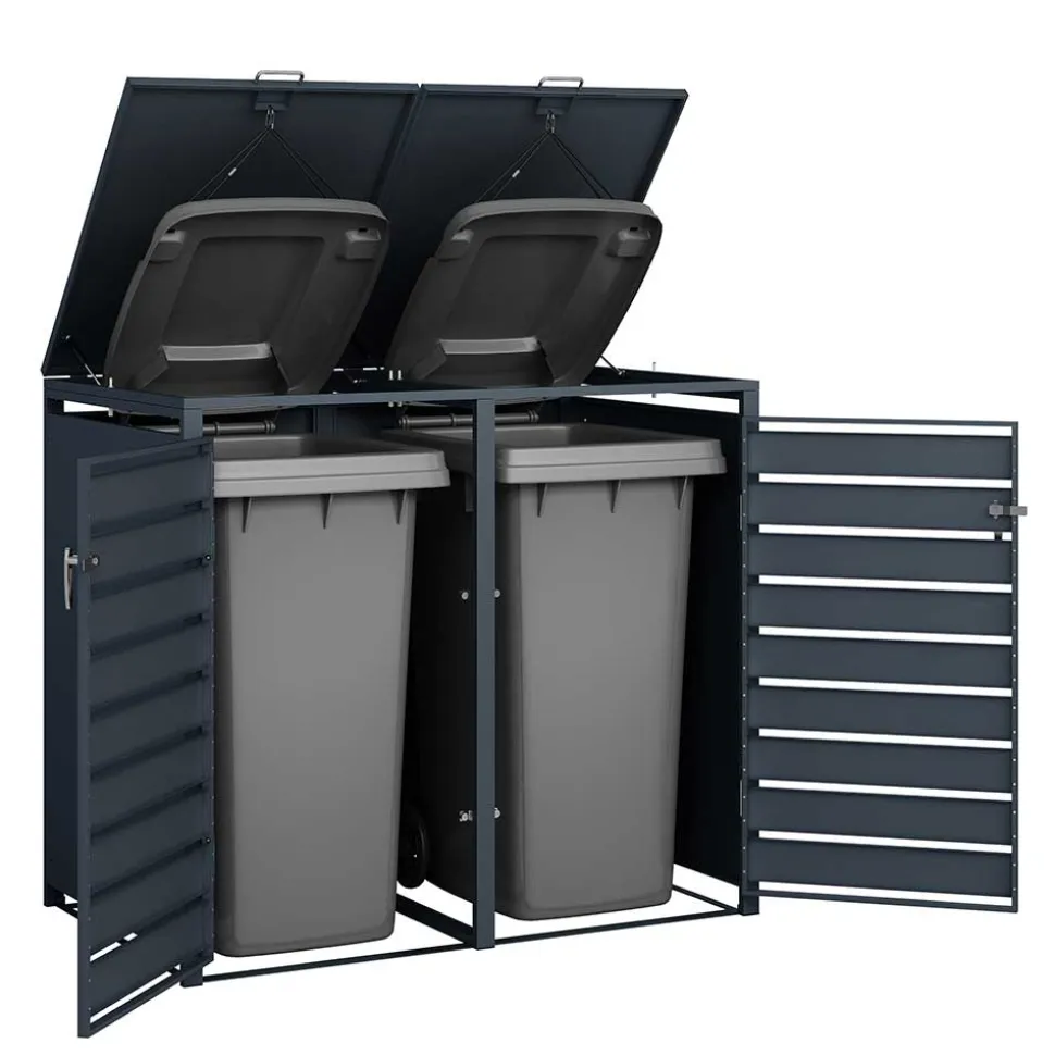 2 Tonnen Mülltonnenbox in Anthrazit & Holzoptik - Rodicca