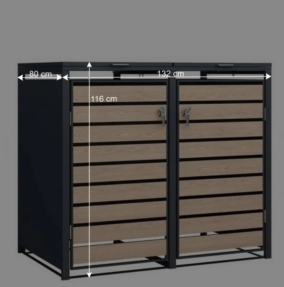 2 Tonnen Mülltonnenbox in Anthrazit & Holzoptik - Rodicca