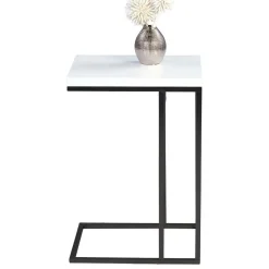 Ablagetisch in Schwarz Weiß Hochglanz Chene mit offenem Bügelgestell Metall