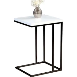 Ablagetisch in Schwarz Weiß Hochglanz Chene mit offenem Bügelgestell Metall