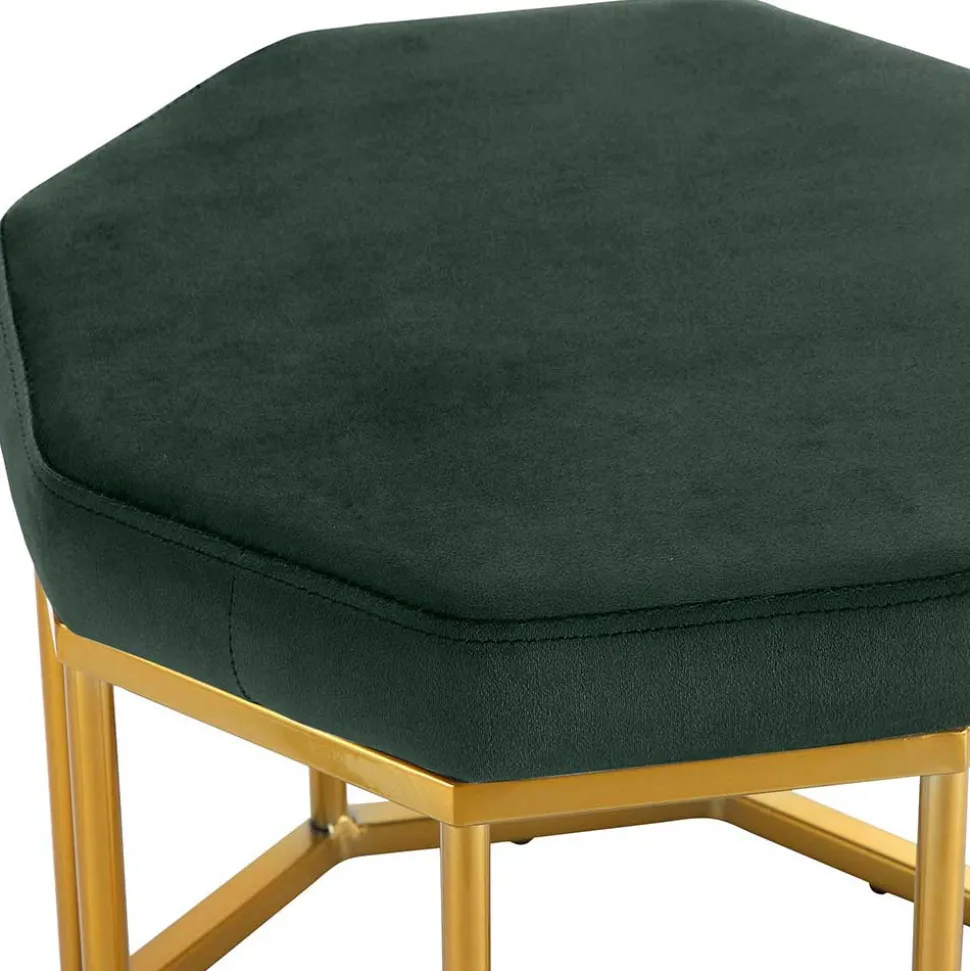 Achteck Hocker in Dunkelgrün & Gold - Furciona