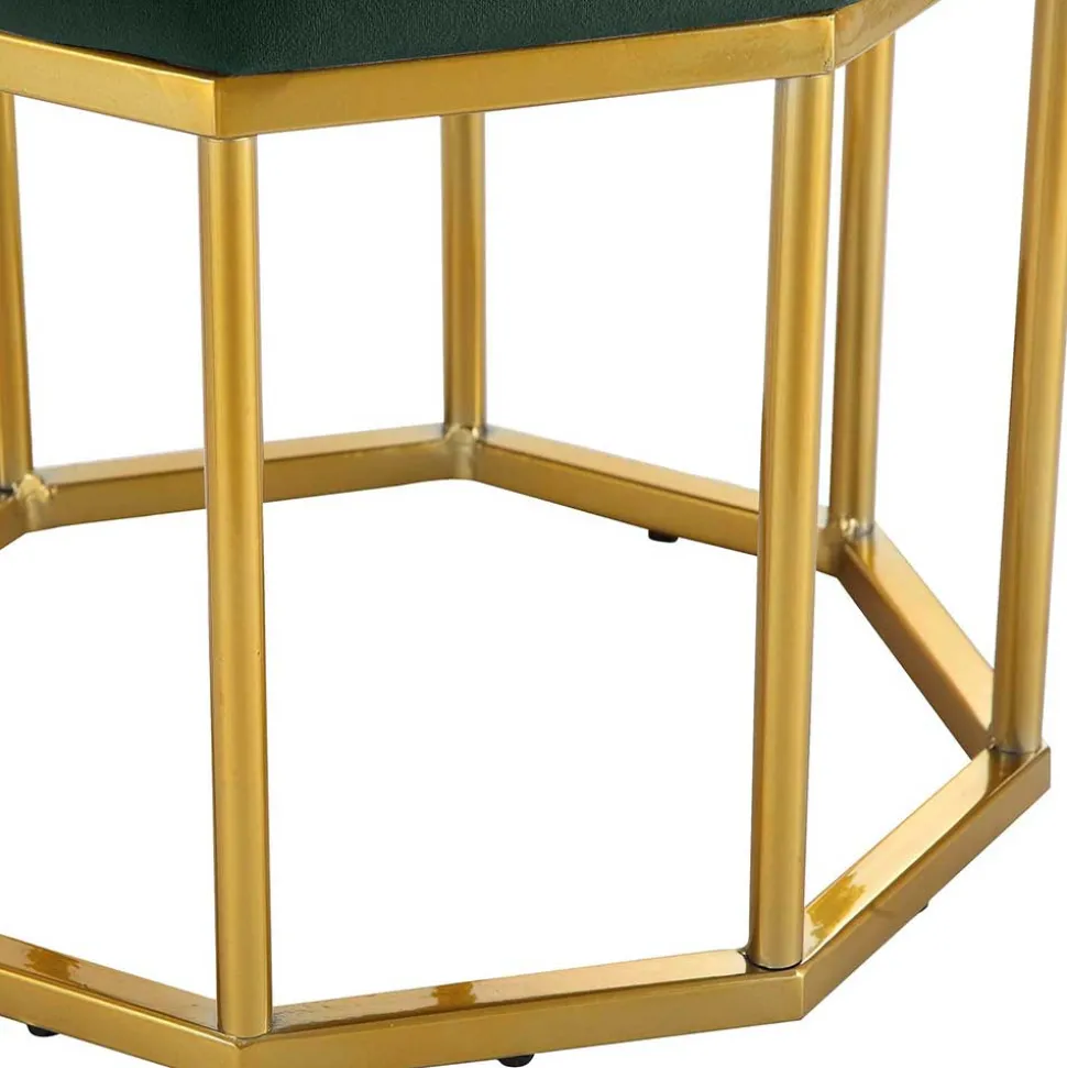 Achteck Hocker in Dunkelgrün & Gold - Furciona