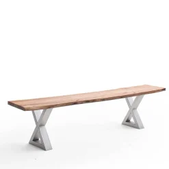 Akazie Esstischbank mit Edelstahl X-Beinen - Sarados