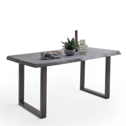 Akazienholz Küchentisch mit Naturkante in Grau - Mevrinus