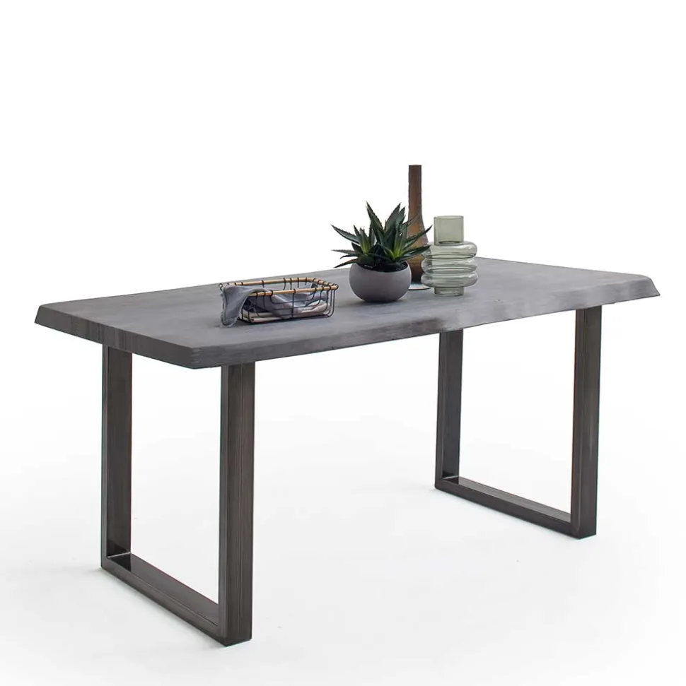 Akazienholz Küchentisch mit Naturkante in Grau - Mevrinus