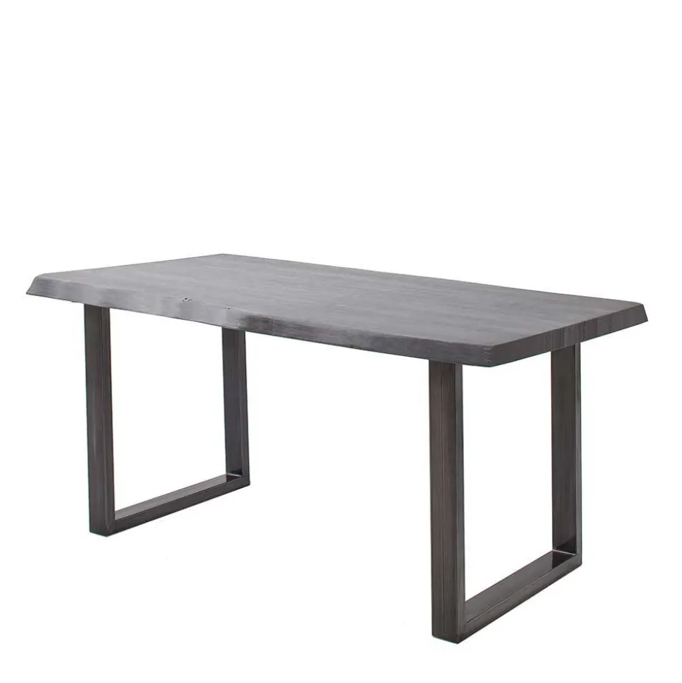 Akazienholz Küchentisch mit Naturkante in Grau - Mevrinus