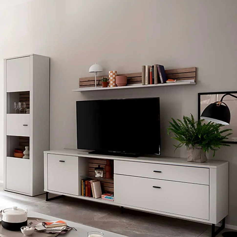 Anbauwand in Weiß mit Wildeiche - Varzino (dreiteilig)