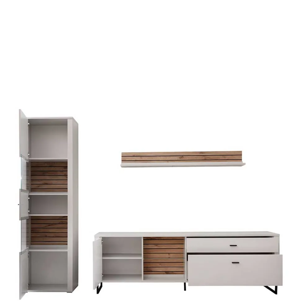 Anbauwand in Weiß mit Wildeiche - Varzino (dreiteilig)